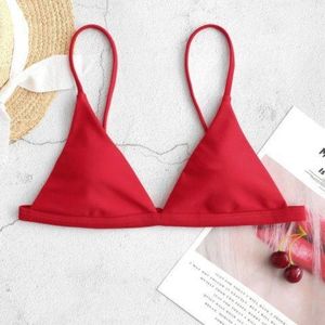 ZAFUL Thin Strap Plunge Bikini Top - Red Medium